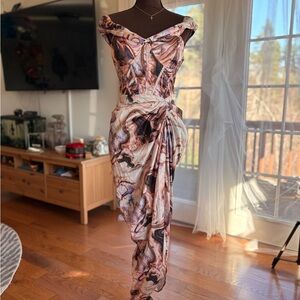 SHEIN Bae Marble Leg Split off Shoulder Dress